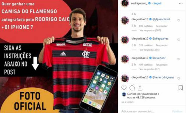 Rodrigo Caio faz sorteio em rede social e Diego brinca nos comentários