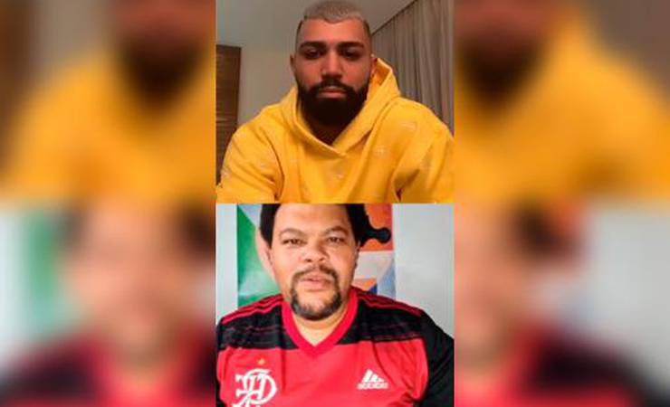 Gabigol e Babu se conhecem por live e atacante presenteia ator com camisa do Flamengo