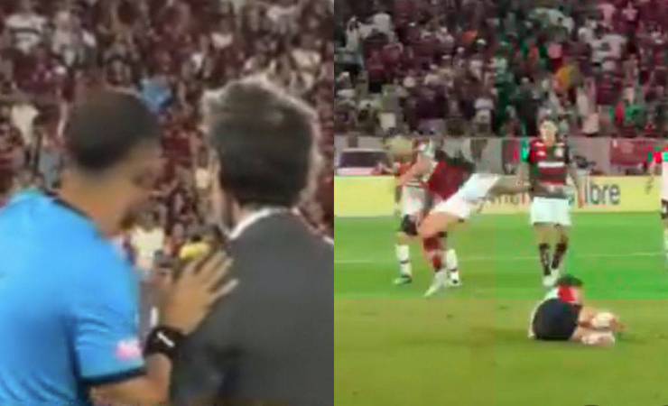 Quarto árbitro alerta técnico do Estudiantes sobre expulsão iminente de zagueiro durante jogo
