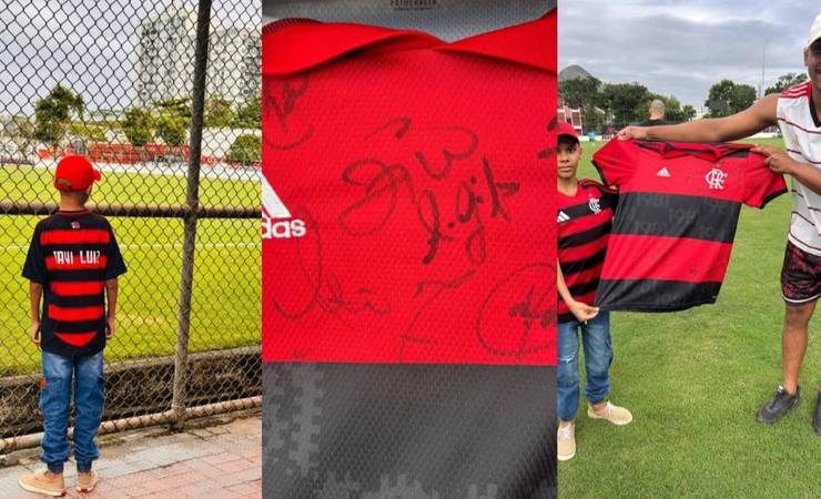 Davi, menino de 9 anos, visita a Gávea e recebe camisa do FlaMaster