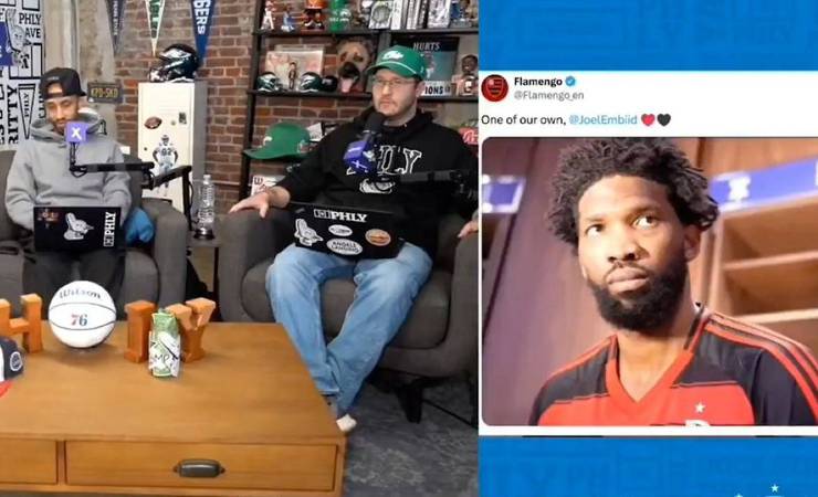 Joel Embiid veste camisa do Flamengo em coletiva e chama atenção nas redes