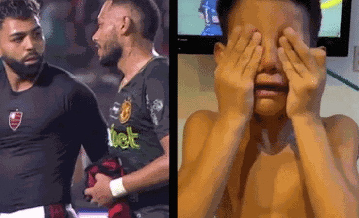 Filho de lateral do Altos-PI chora ao ver que pai ganhou camisa do Gabigol