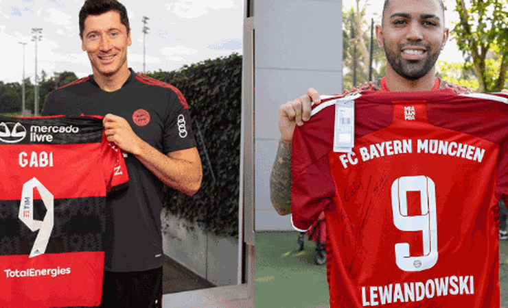 Gabigol ganha camisa de Lewandowski: 'Craque reconhece craque'