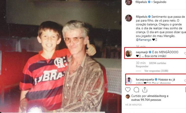Paquetá, Gabigol, Rafinha, Neymar... Filipe Luis é parabenizado por acerto com Flamengo