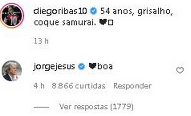 Ex-Flamengo, Jorge Jesus comenta foto de Diego Ribas e deixa torcida radiante