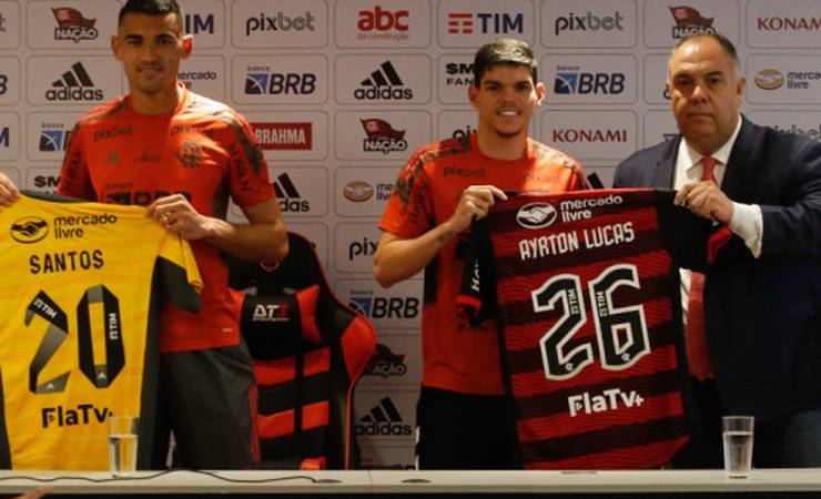 Lateral-esquerdo Ayrton Lucas e goleiro Santos são apresentados no Ninho do Urubu