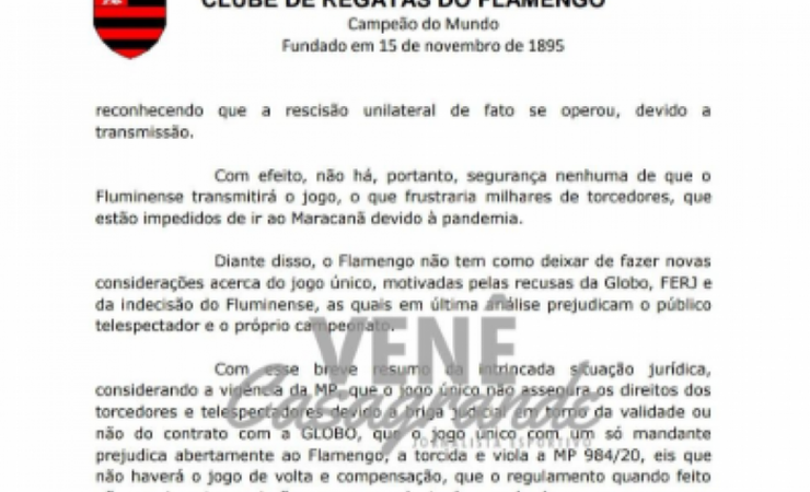 Flamengo argumenta ao TJD-RJ que regulamento do Carioca foi feito antes da MP e tem intenção de transmitir final da Taça Rio