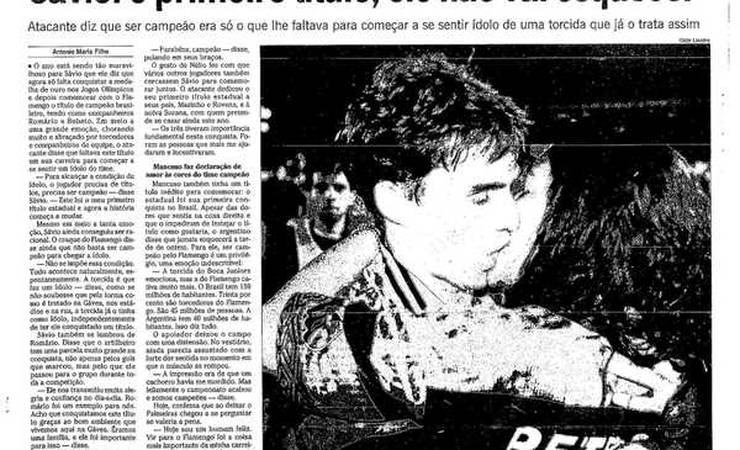 Sávio torce por novo título invicto do Flamengo e relembra 1996: "Campanha histórica"
