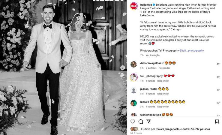 Revista inglesa divulga fotos e detalhes do casamento dos sonhos de Jorginho, meia do Flamengo, na Itália