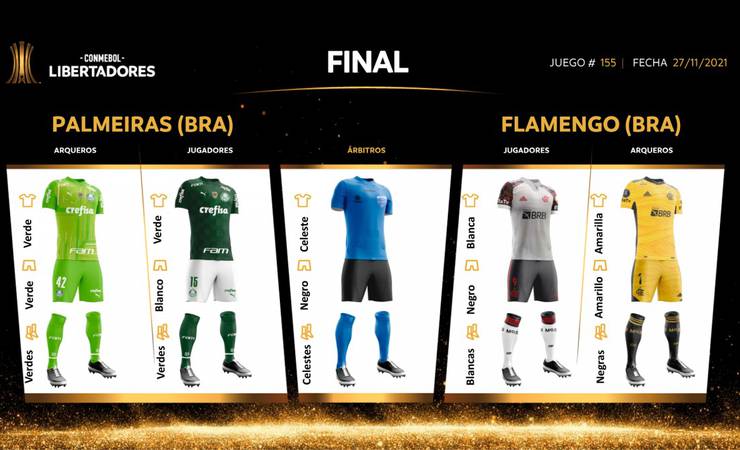 Final da Libertadores: Conmebol divulga uniformes de Palmeiras x Flamengo