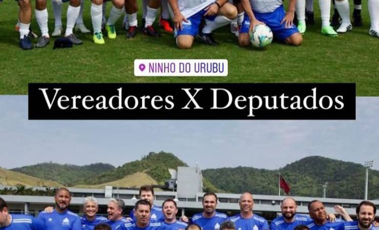 Políticos fazem confraternização no Ninho com pelada e churrasco durante treino do Flamengo
