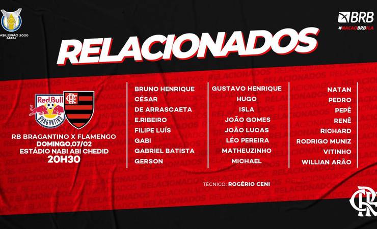 Com Gerson, Flamengo divulga os relacionados para enfrentar o Bragantino