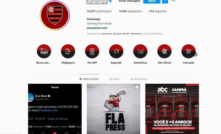 Conta oficial do Flamengo no Instagram sofre ataque hacker