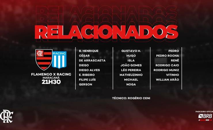Flamengo relaciona time para enfrentar Racing com Gabigol fora e retorno de Rodrigo Caio