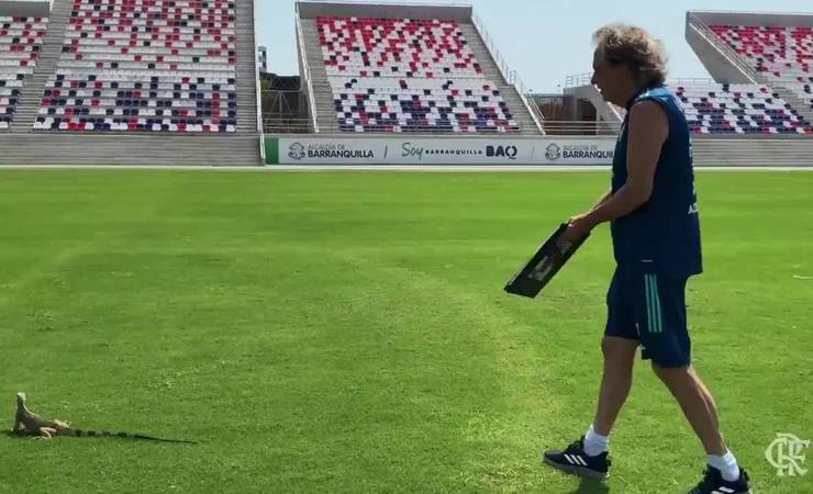 Lagarto intruso e papo com Michael: Flamengo treina na véspera da estreia na Libertadores