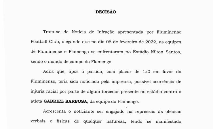 TJD-RJ aceita pedido do Fluminense e abre inquérito para apurar denúncia de racismo contra Gabigol, do Flamengo