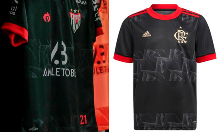 Torcida do Flamengo brinca com semelhança entre uniforme do clube de 2021 e o novo do Atlético-GO
